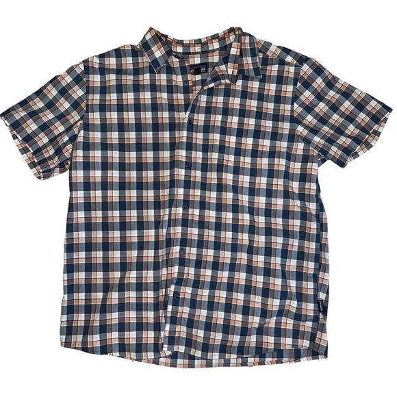 Patagonia Other - Patagonia Plaid Shirt Men's Size Large Blue Orange Short Sleeve Organic Cotton